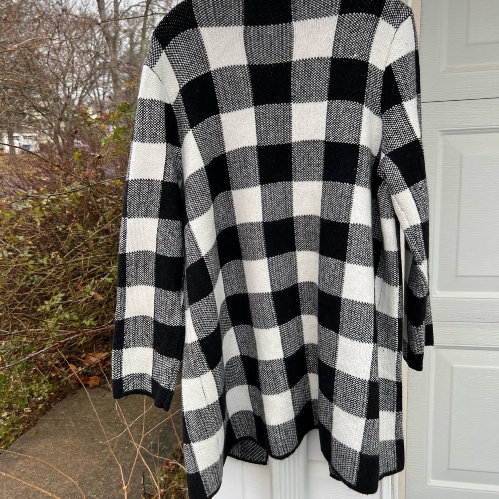 NWT Talbots Beautiful Thick Black White Plaid Open Front Cardigan Pockets - Picture 5 of 7